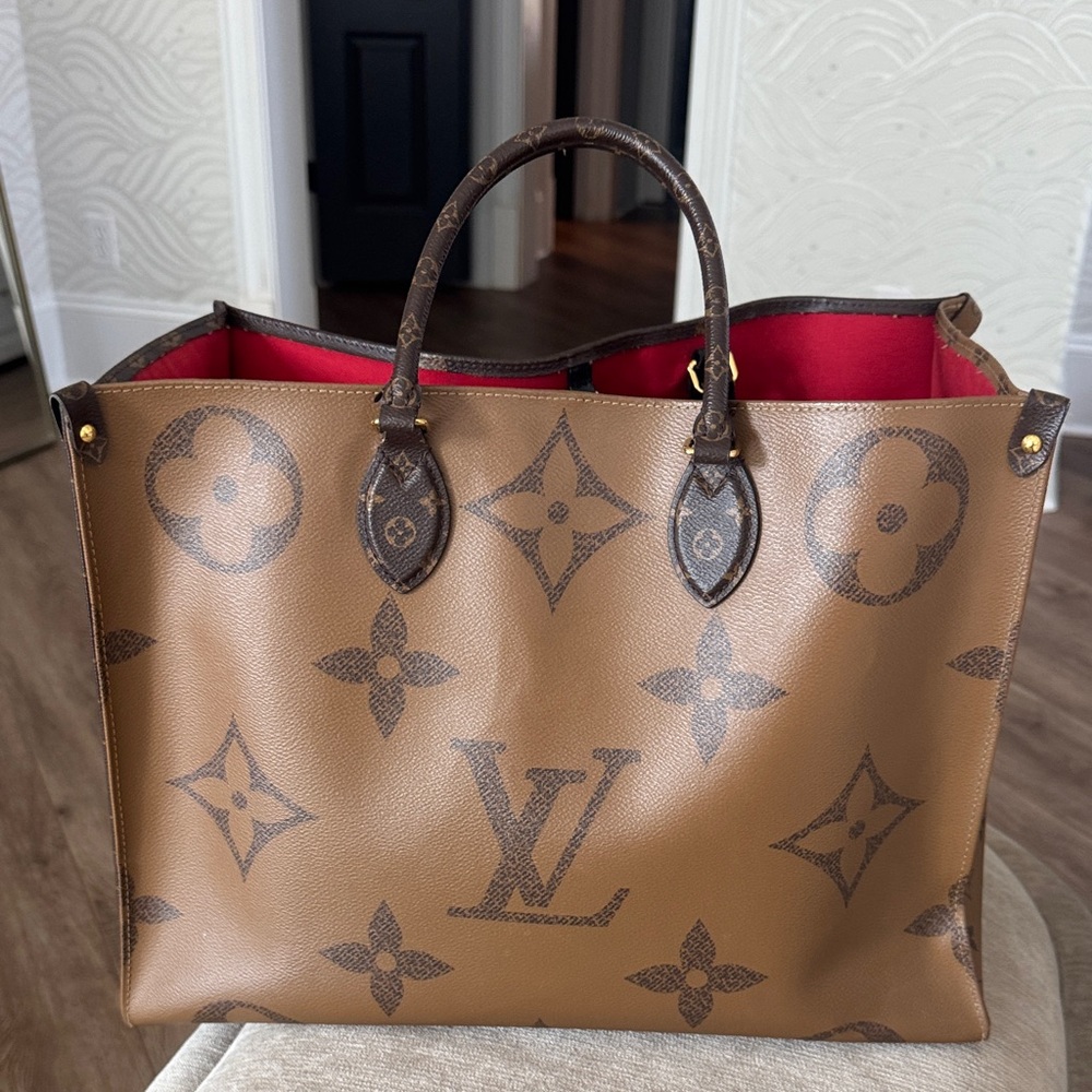 Louis Vuitton OnTheGo GM Monogram Canvas Tote with Red Interior